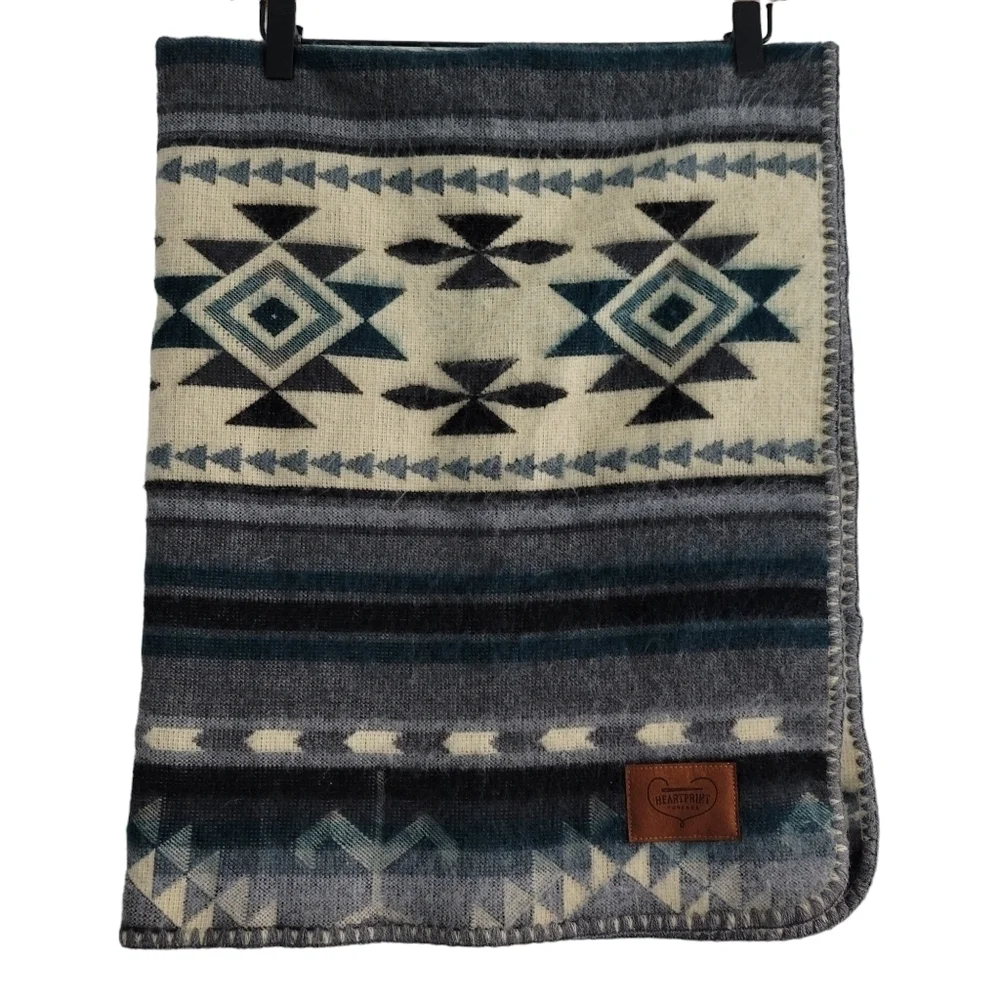 Heartprint Threads‎ Baby Blanket Earthy Southwestern Boho Gray Teal